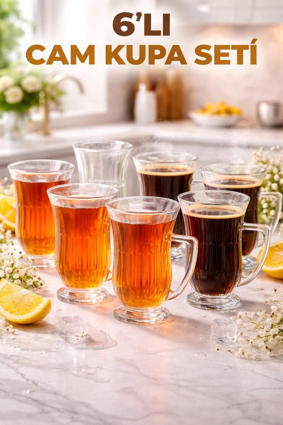 Cam Latte Bardağı Seti | Isıya Dayanıklı Şeffaf Cam Kahve Bardağı, Kulplu, Modern Tasarım – görsel 3