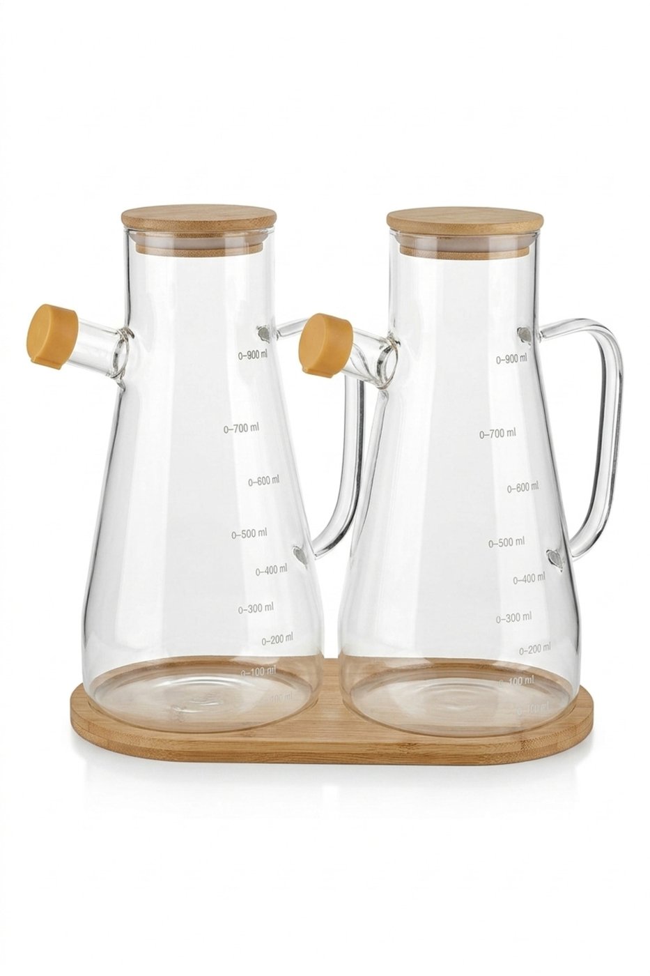 Bambu Standlı Cam Yağlık Sirkelik Seti 900 ml Ölçekli – görsel 1