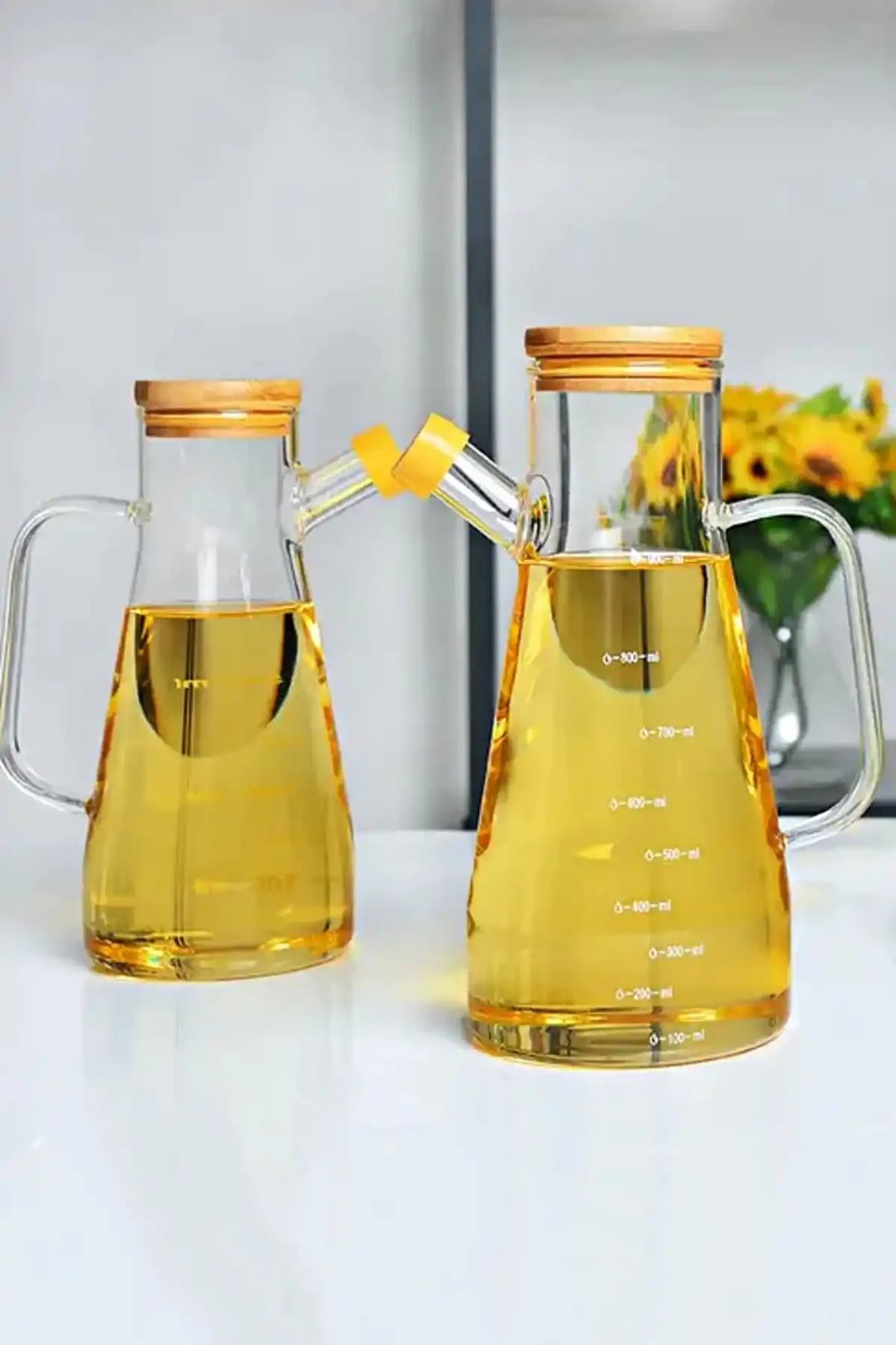 Bambu Standlı Cam Yağlık Sirkelik Seti 900 ml Ölçekli – görsel 4