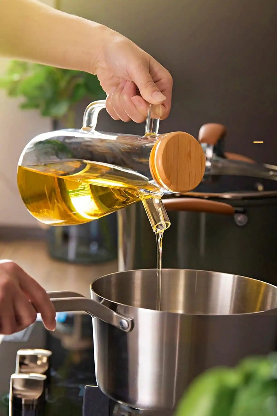 Bambu Standlı Cam Yağlık Sirkelik Seti 900 ml Ölçekli – görsel 5