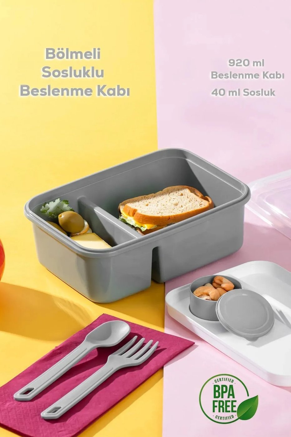 Lunch To Go Bölmeli Sosluklu Beslenme Kabı 920 ml + 40 ml – görsel 3