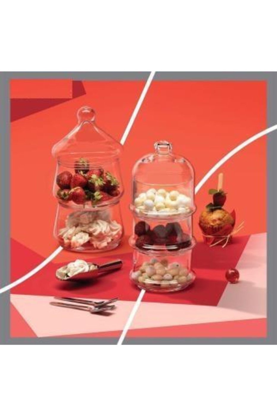 Villa Patisserie 2 Katlı Cam Kurabiyelik Sunum Ikramlık – görsel 4