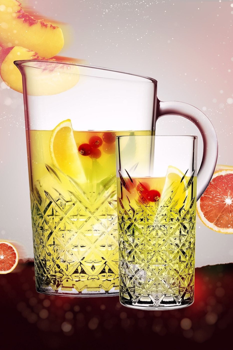 5 Parça Tımeless Sangria / Mojito Kokteyl Keyfi Seti - 4 Uzun Kokteyl Bardağı + Karaf/sürahi – görsel 1