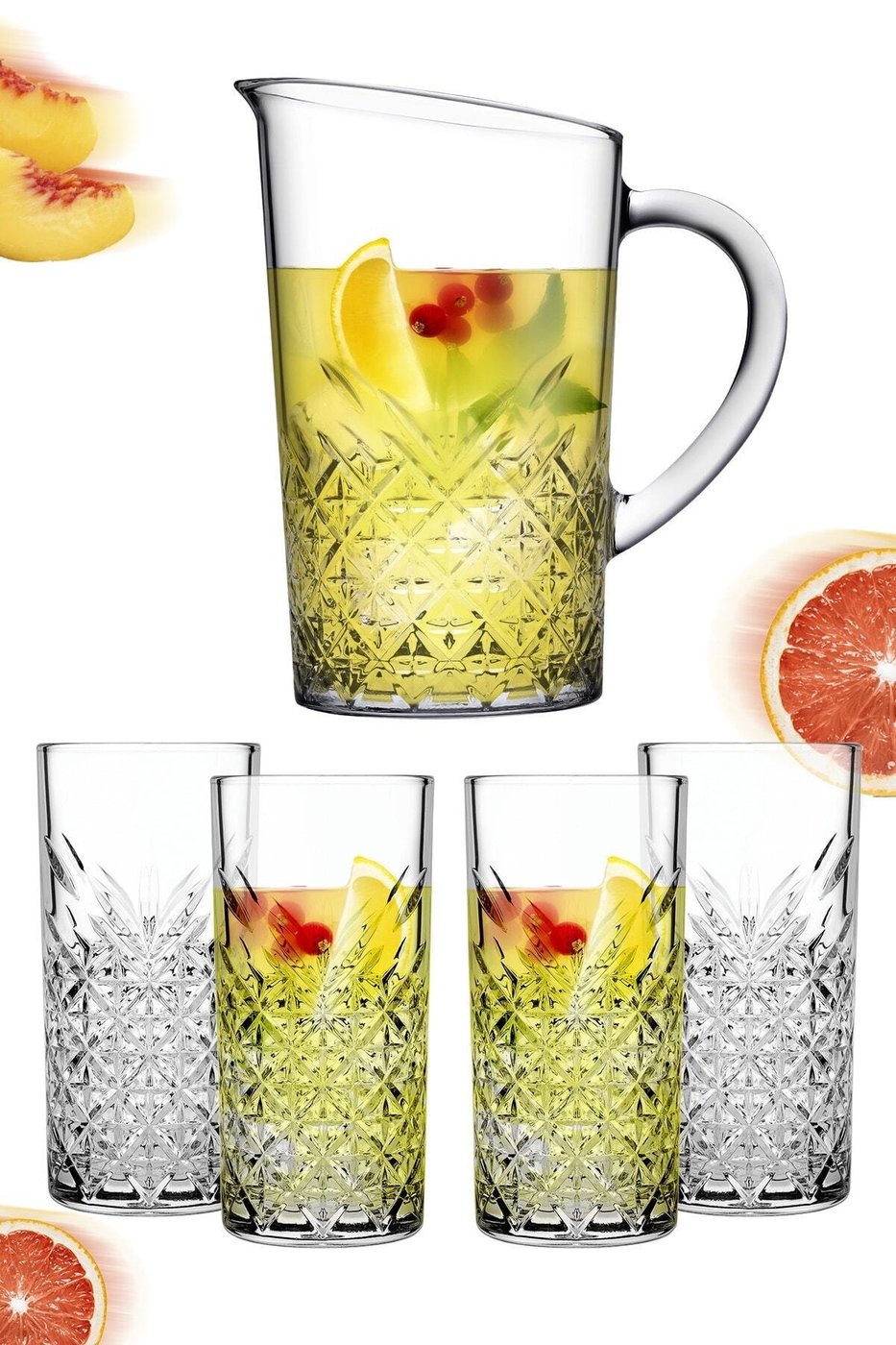 5 Parça Tımeless Sangria / Mojito Kokteyl Keyfi Seti - 4 Uzun Kokteyl Bardağı + Karaf/sürahi – görsel 2