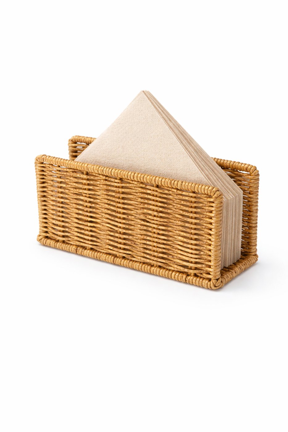 Rattan Hasır Dikey Peçetelik 14x5.5x8.5 cm – Dekoratif Masa Üstü Peçete Standı – görsel 1