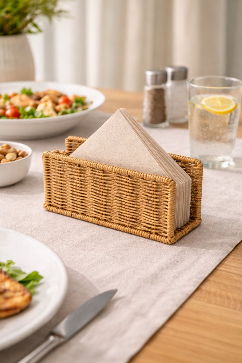 Rattan Hasır Dikey Peçetelik 14x5.5x8.5 cm – Dekoratif Masa Üstü Peçete Standı – görsel 2