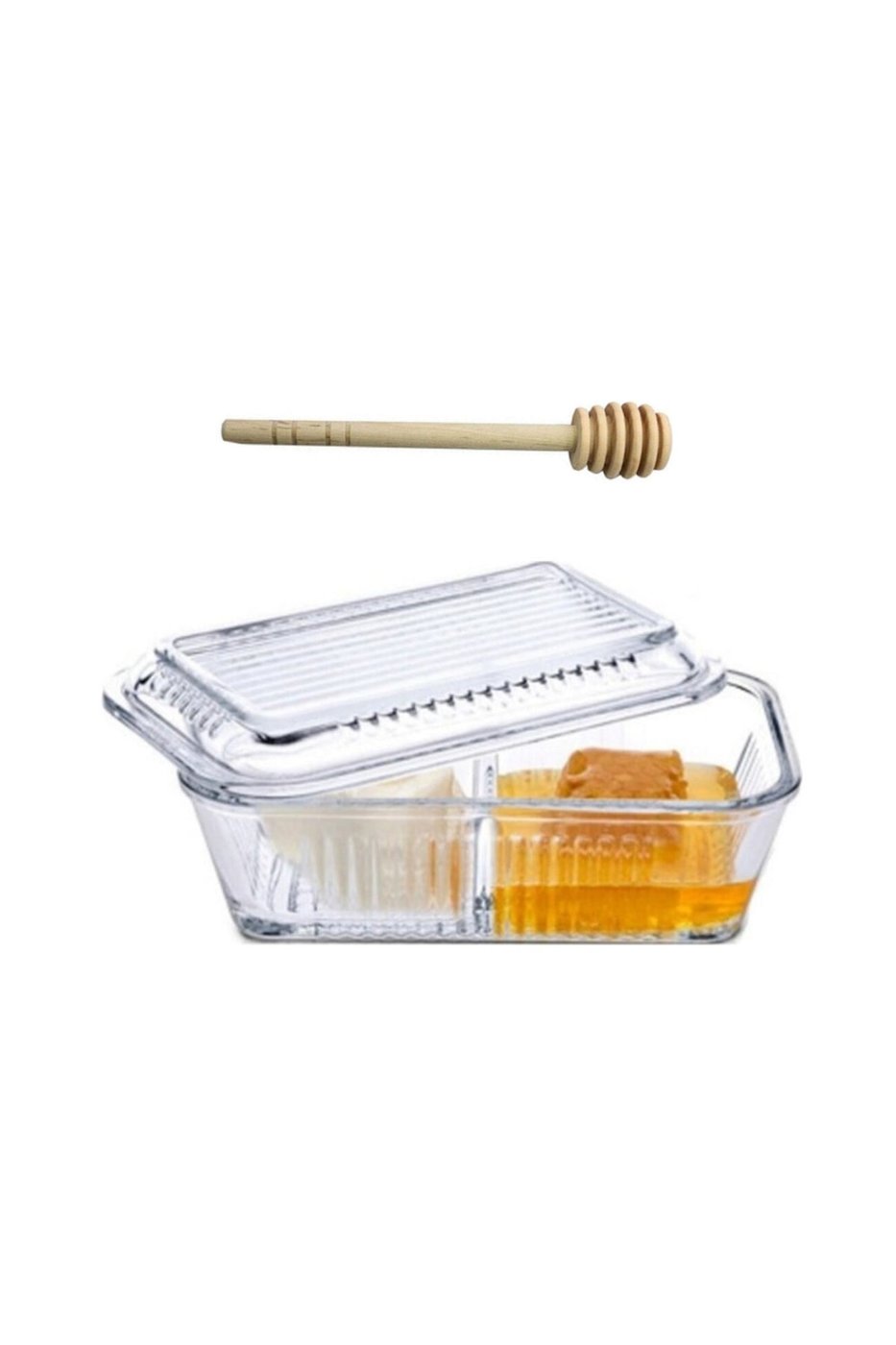 Frigo Bölmeli Saklama Kabı, Reçellik, Ballık, Kahvaltılık + Baran Ahşap Bal Kaşığı (daldız) – görsel 1